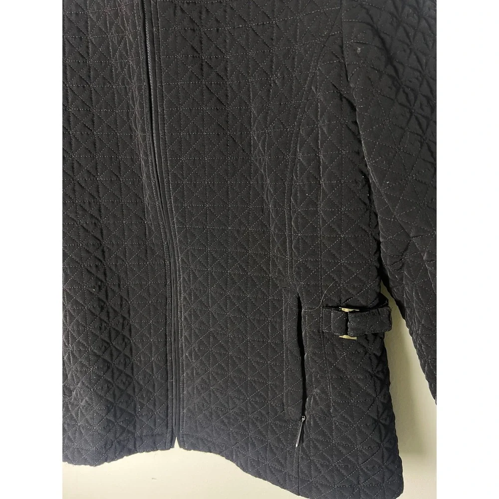 Gallery Quilted Jacket Wm M Black Full Zip Mock Neck Lightweight Coat Minimal